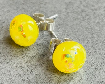 Pastel yellow glass studs sterling silver