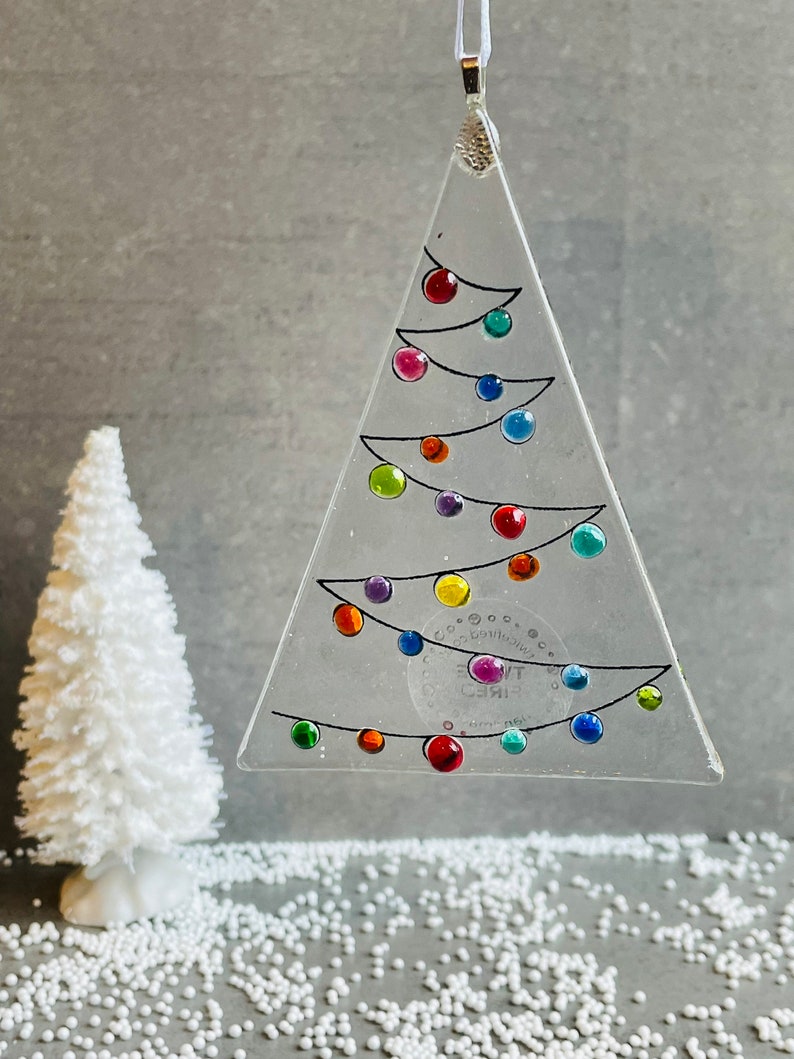 Christmas Decorations, multicolor Christmas glass decoration, Christmas decor, fused glass Christmas Ornament, Gift Xmas Present. image 5