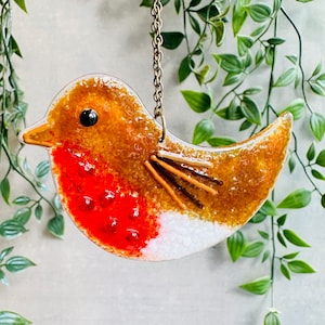 Fused glass robin bird suncatcher.