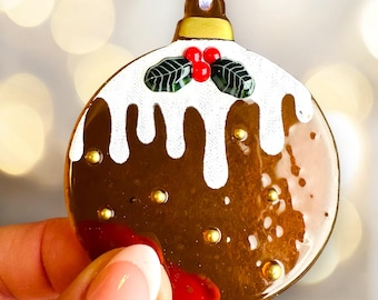 Christmas Pudding decoration, Handmade Fused Glass.