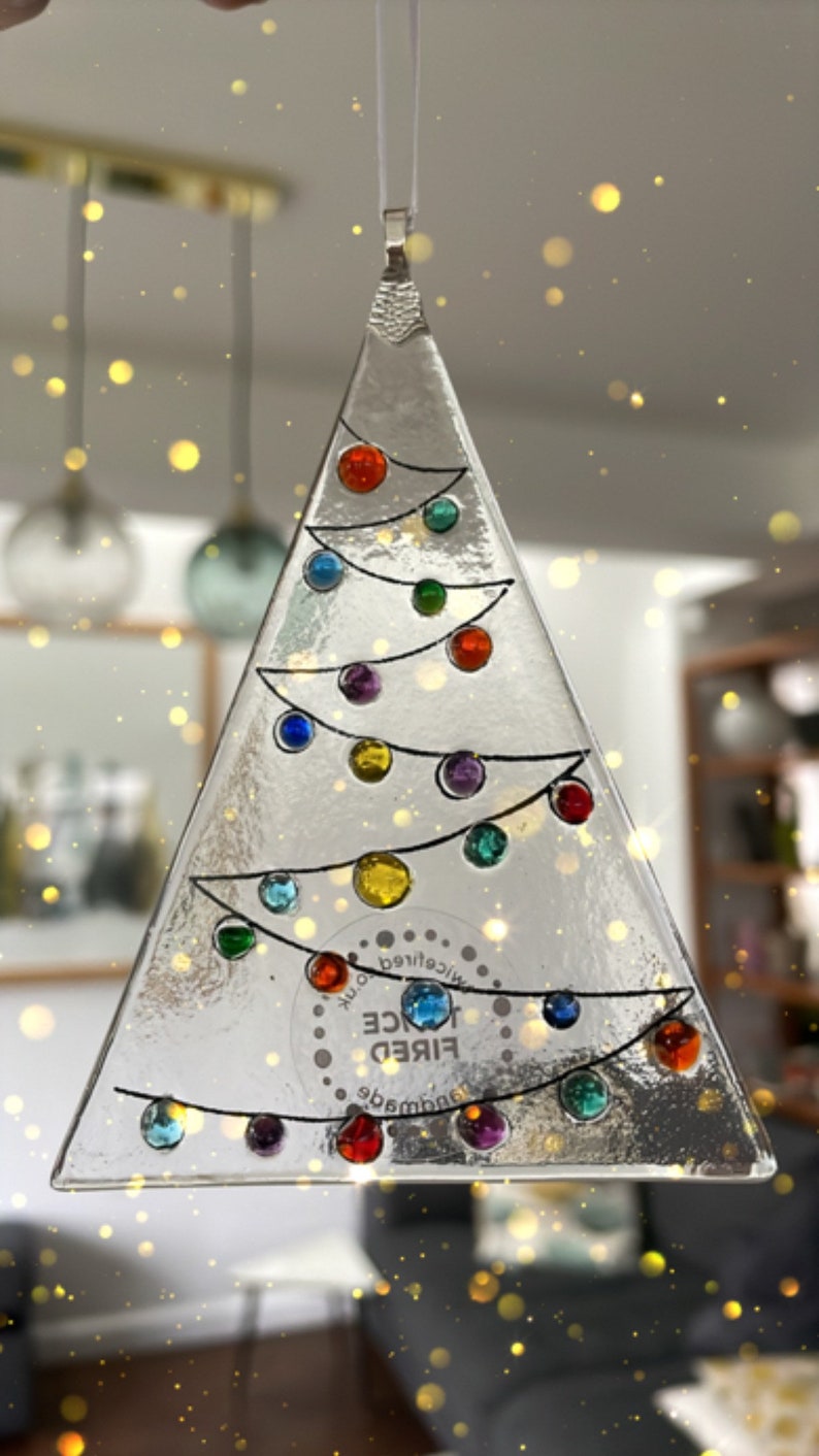 Christmas Decorations, multicolor Christmas glass decoration, Christmas decor, fused glass Christmas Ornament, Gift Xmas Present. image 7