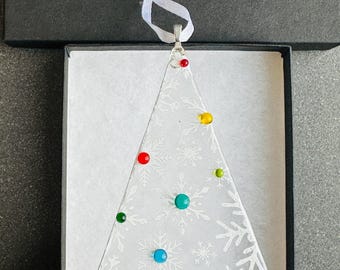Fused Glass multi colour Snowflake Christmas Tree Decoration