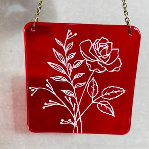 Fused Glass Rose Suncatcher: June Birth Flower Hanger