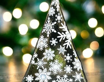 Fused glass grey snowflake Christmas tree decoration.