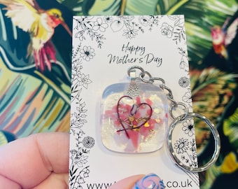 Heart key ring, fused glass happy Mother’s Day key ring.