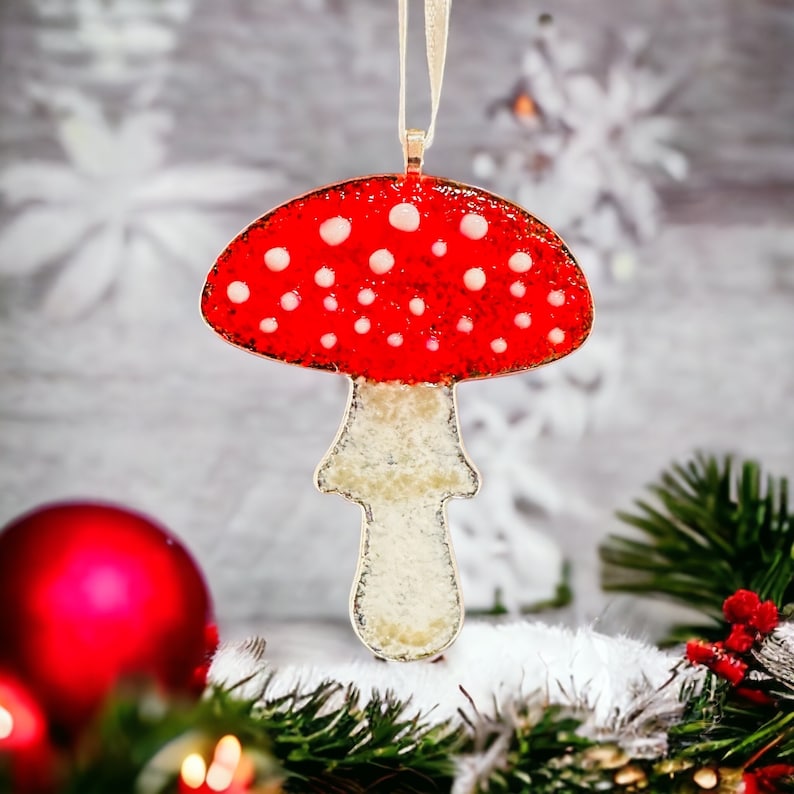 Fused glass mushroom Christmas decoration image 4