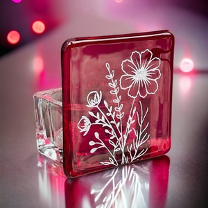 October birth flower, fused glass Cosmos birth flower tealight holder. October birthday gift.