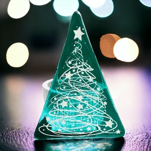 Fused glass green Christmas tree tealight holder.