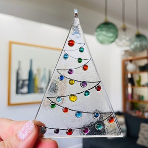 Fused glass Christmas tree decoration kit. Make at home fused glass Christmas tree light decoration craft kit. Christmas tree decorations