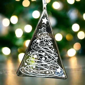 Fused glass grey Christmas tree decoration.