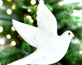 Handmade Fused Glass White Dove Christmas tree Decoration.