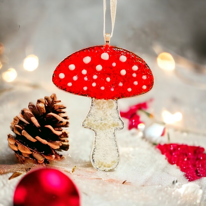 Fused glass mushroom Christmas decoration image 5