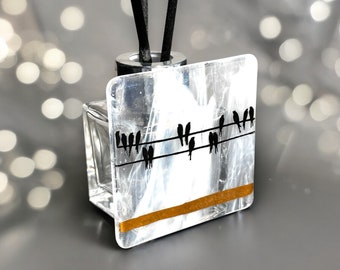 SSF* INTRODUCTORY PRICE Bird , marble and gold  glass reed diffuser, fused glass .