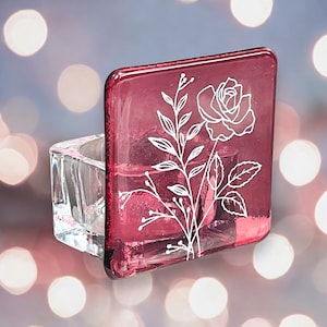 June Birth flower fused  glass tea light holder.