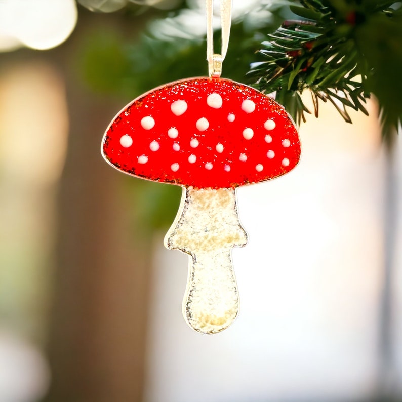 Fused glass mushroom Christmas decoration image 6