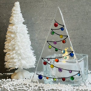 Multicolor Christmas Tree Tea Light Holder, Glass Christmas Tea Light ...
