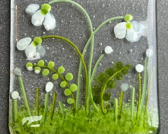 Fused Glass kit, Snowdrop coaster. DIY Glass craft - Mothersday