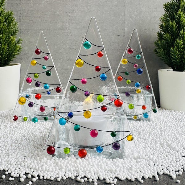 Suporte para velas de Natal em vidro fundido: enfeite multicolorido