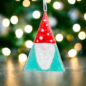 Christmas Gonk decoration,  fused glass Christmas tree gonk decoration, Christmas decor.