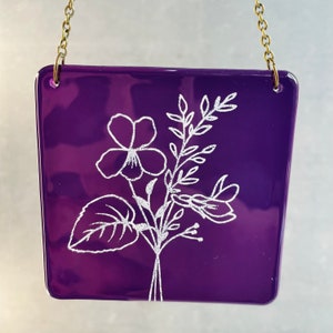 Birth flower glass hanger, February birth flower Violet gift, birth flower suncatcher.