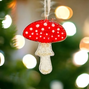 Fused glass mushroom Christmas decoration