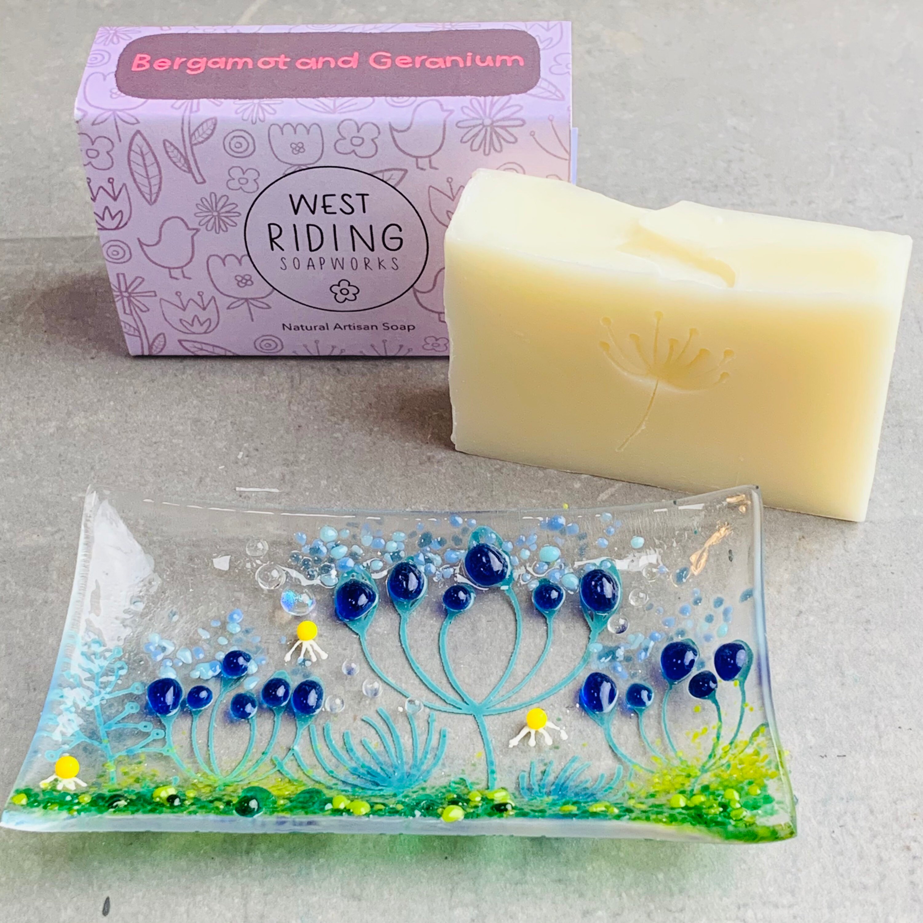 Glass soap dish and handmade soap Seed head blue soap dish Etsy