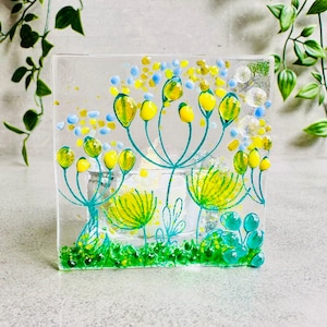 Yellow glass flower tealight holder, fused glass tea light, yellow glass flower, gift for new home, gift for her