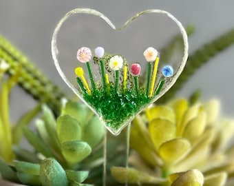 Valentines Floral Heart Plant pot ornament, personalised – Fused Glass Handmade Flower.