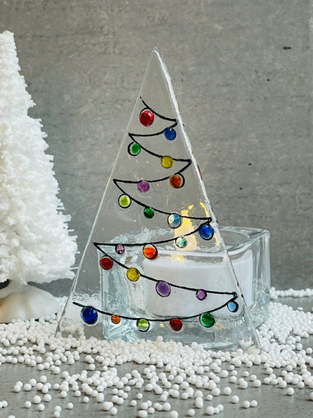 Multicolor Christmas Tree Tea Light Holder, Glass Christmas Tea Light ...