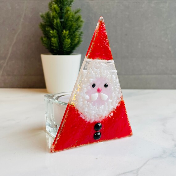 Fused glass Santa tea light holder santa Christmas table decoration