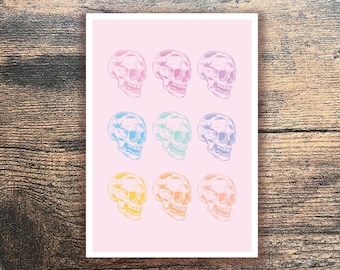 Pastel Skulls Print: Colourful Goth Wall Art (8 Backgrounds)
