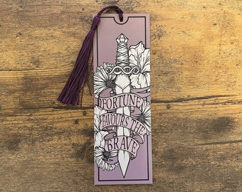 Fortune Favours The Brave Bookmark: Sword & Flowers, Choice of Tassel