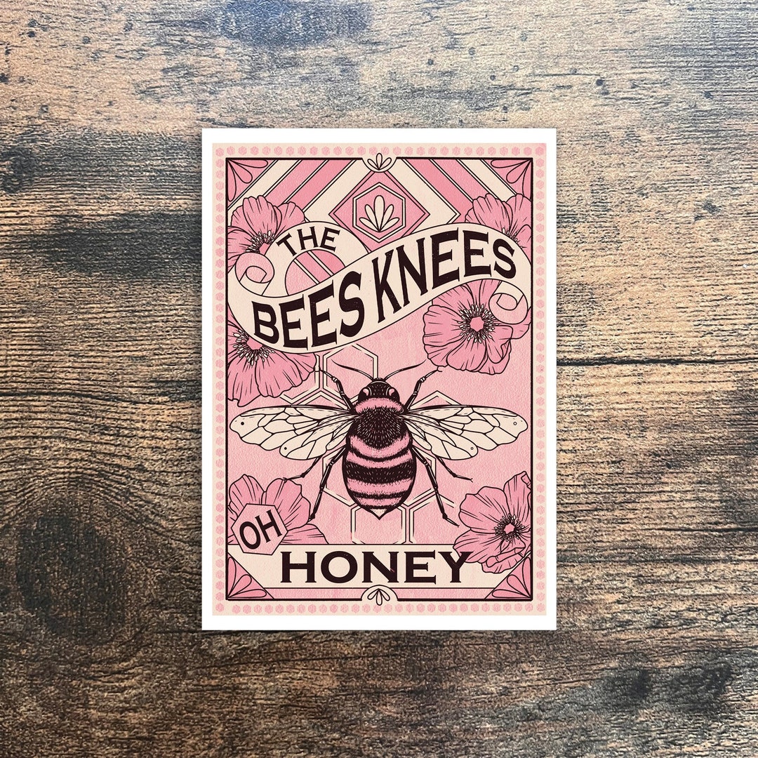 The Bees Knees Vintage Style Bee Themed Artwork With Flowers Etsy Uk