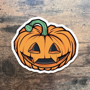 Pumpkin Sticker | Carved Smiling Jack O Lantern Vinyl Die Cut Decal for Halloween, Spooky Stationary, Boo Baskets and Car Bumpers or Laptops