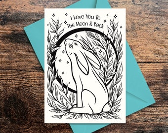 Moon Gazing Hare Card: Mystical Rabbit, I Love You to the Moon