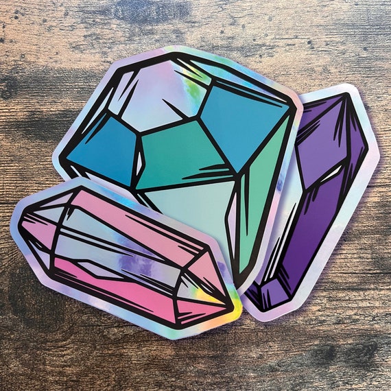 Holographic Crystal Stickers 3 Pack Large Holographic Vinyl Sticker Die Cut  Holo Decal Towers Witchy Shiny Magic Gems 