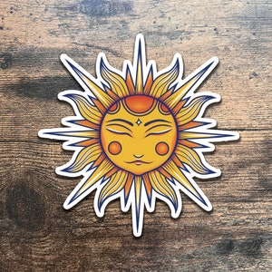 Celestial Sun Face Sticker - Hippie Art - Boho Stationary ~ Matte Laptop Decal - Scrapbooking - Kindle  - Journaling - Whimsigoth - 90s
