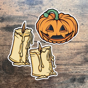 Set di adesivi di Halloween con zucca e candele. Grazioso cestino di Halloween per cancelleria/Boo, bomboniera, riempitivo per sacchetti regalo.