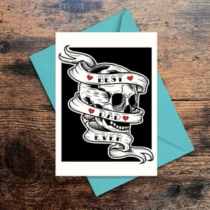 Meilleur papa de tous les temps carte tête de mort et bannière - tatouage - rock n roll - anniversaire gothique - fête des pères alternatifs - anniversaire de papa