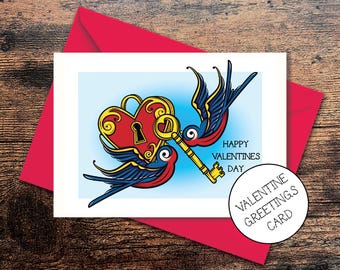 Tattoo Swallows Valentine's Card | Sailor Jerry Style Greetings Card