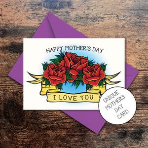 Tarjeta para el Día de la Madre personalizada con estilo de tatuaje de rosa de la vieja escuela: letras personalizadas, recuerdo, tarjeta de felicitación, envío gratuito al Reino Unido