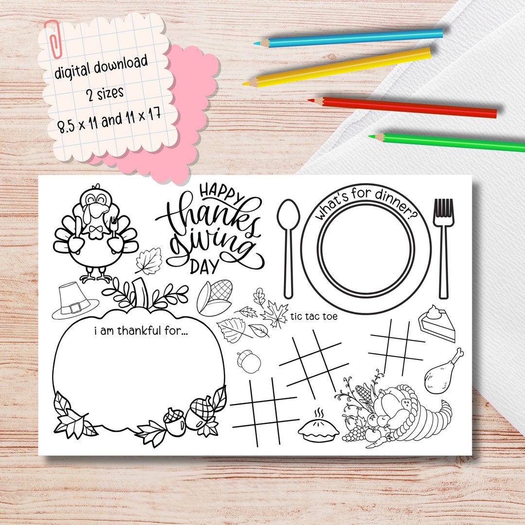 Thanksgiving Placemat Craft Printable Placemat Craft for Etsy