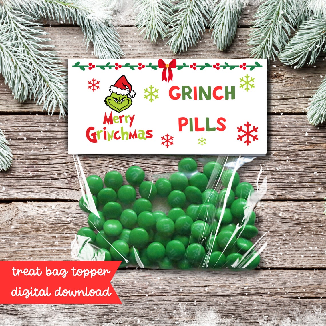 Grinch Pills Printable Treat Bag Topper Christmas Candy Bag - Etsy ...