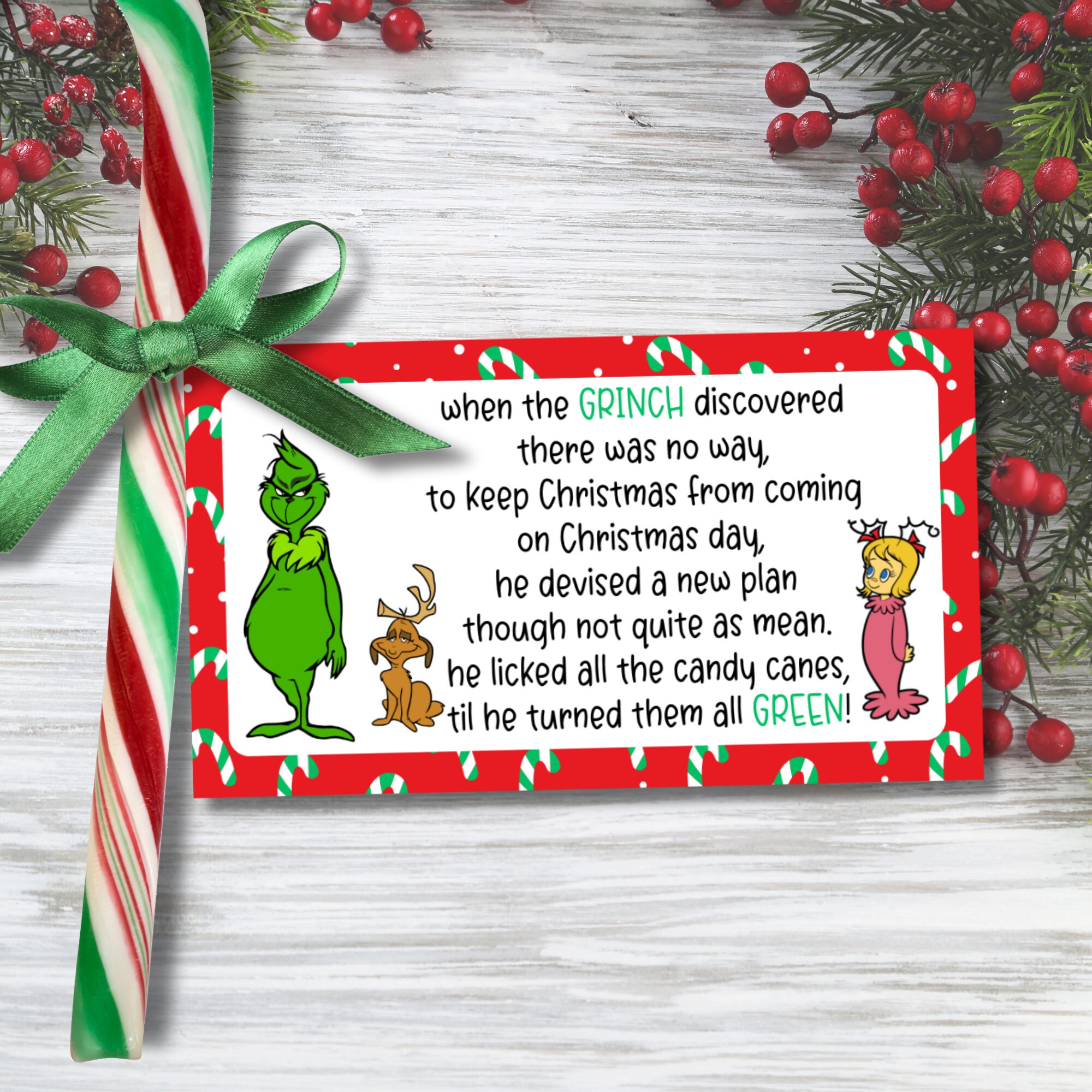 Grinch Candy Cane Pattern Printable Candy Holder Svg, Cut File Svg,