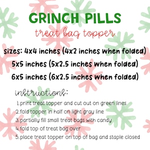 Grinch Pills Printable Treat Bag Topper Christmas Candy Bag Topper ...