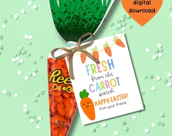 Printable Easter Carrot Patch Gift Tags - Easter Printable Tags - Easter Gift Tag for Students - Easter Tags for School -2x2.5 in