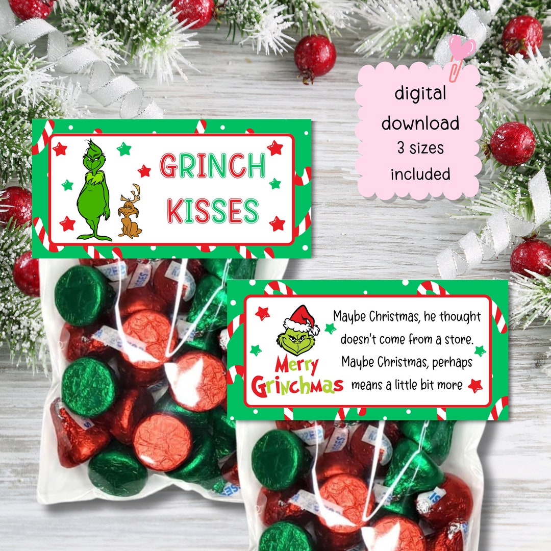 Grinch Kisses Printable Treat Bag Topper - Christmas Candy Bag Topper ...