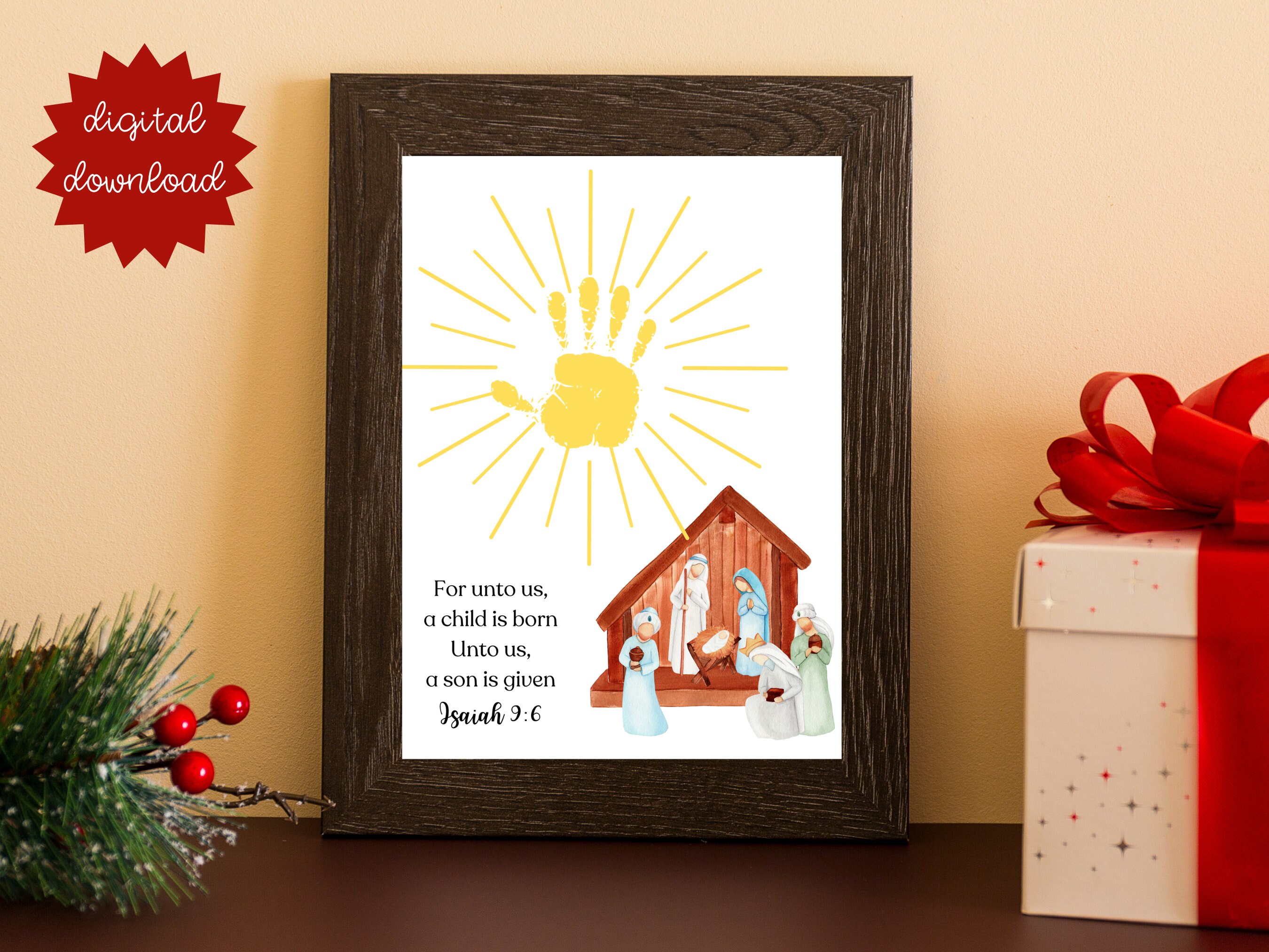Christmas Nativity Handprint Craft for Toddlers Printable Baby Christmas Handprint and Footprint