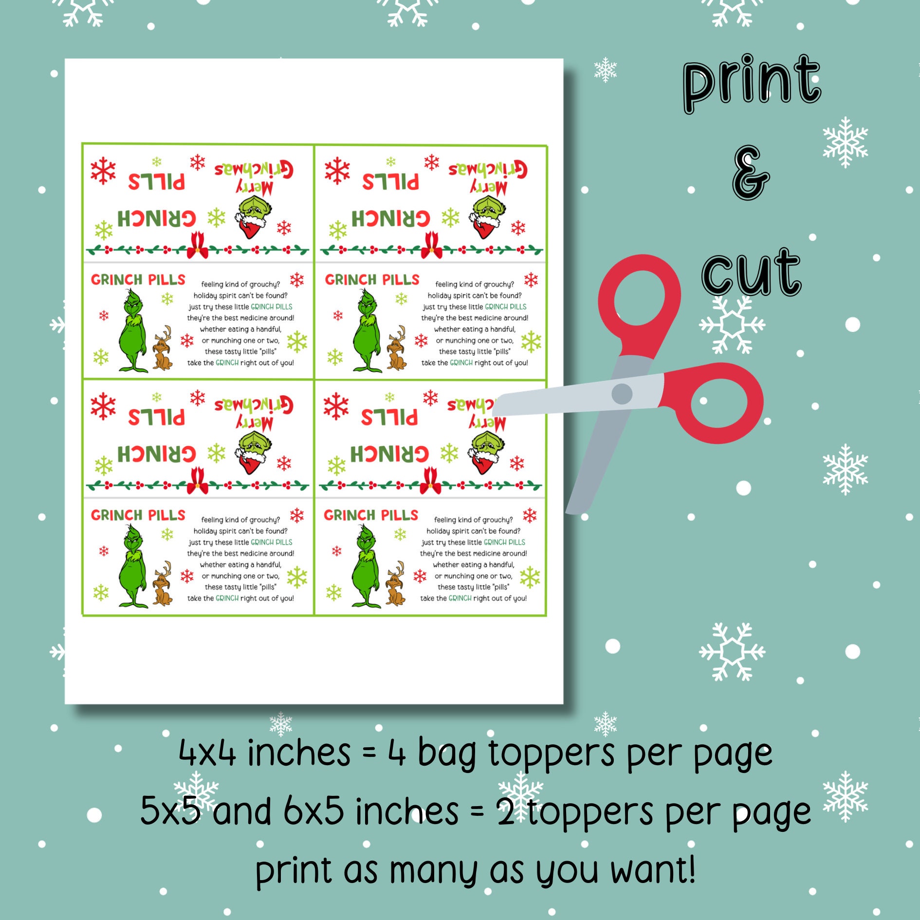 Grinch Pills Printable Treat Bag Topper Christmas Candy Bag - Etsy ...