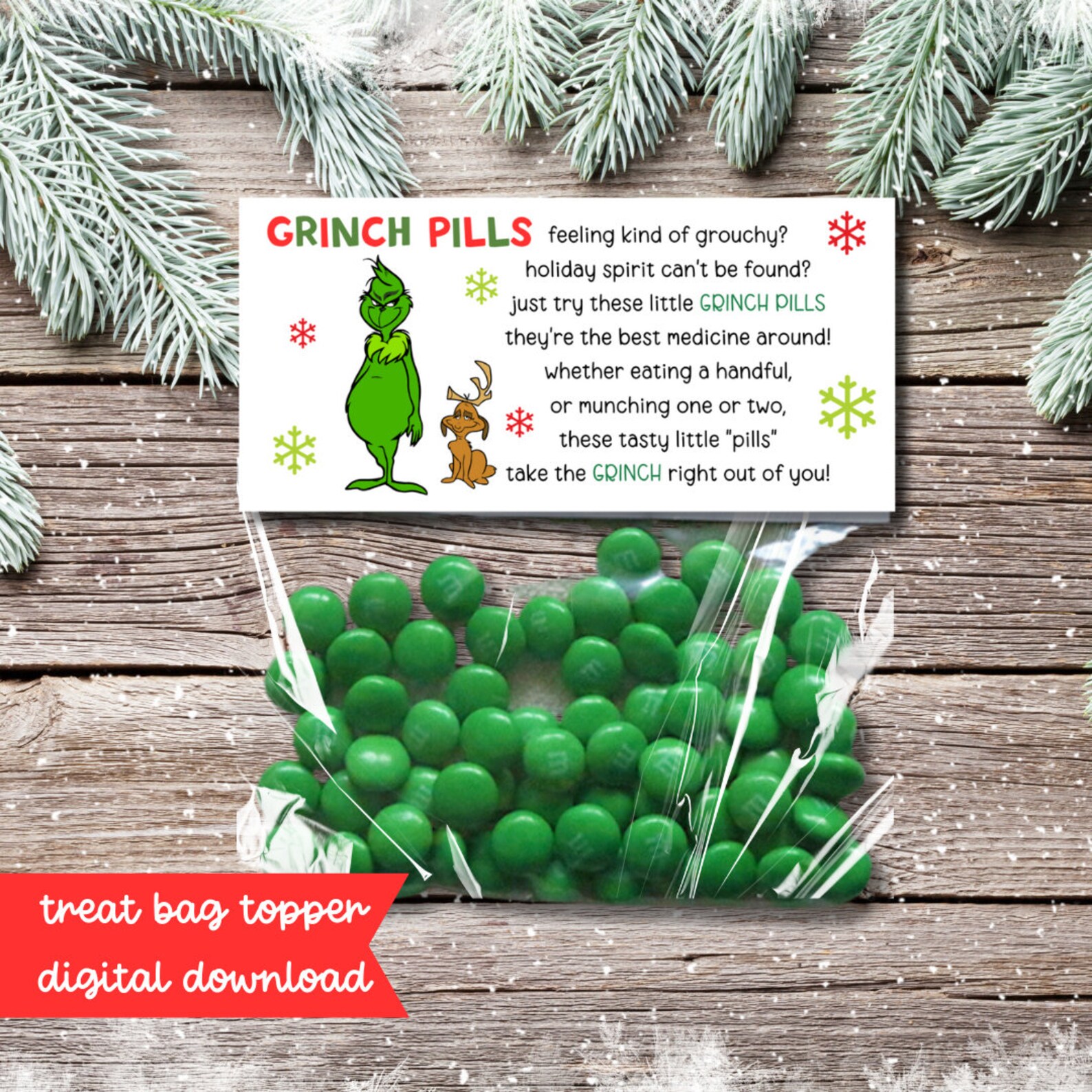 Grinch Pills Printable Treat Bag Topper Christmas Candy Bag - Etsy ...